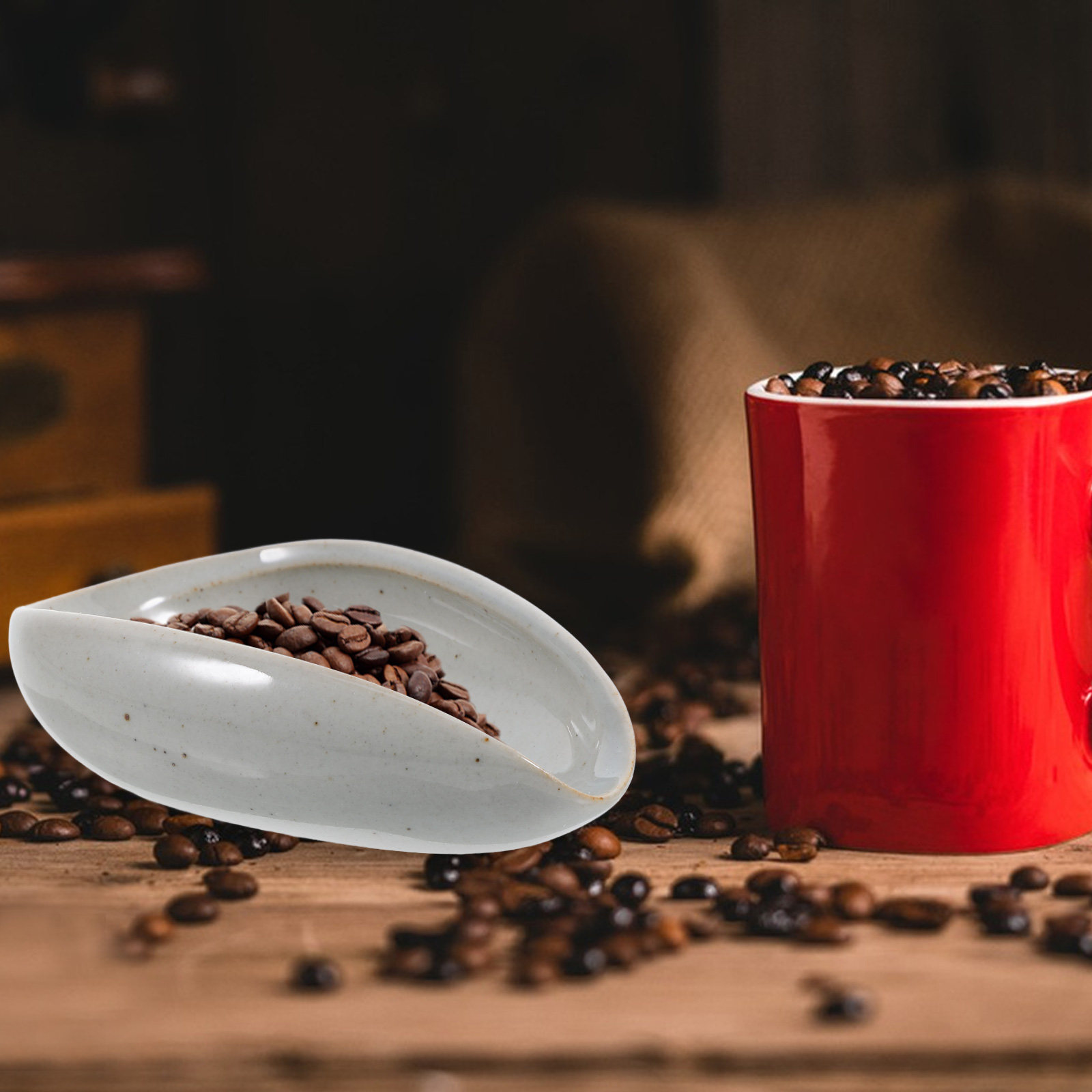 Coffee Tea And Bean Leaf - Nampan Dosis Biji Kopi Keramik, Cangkir