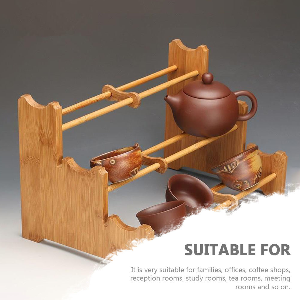 Coffee Tea Shop - Rak Penyimpanan Cangkir Teh Bambu dengan