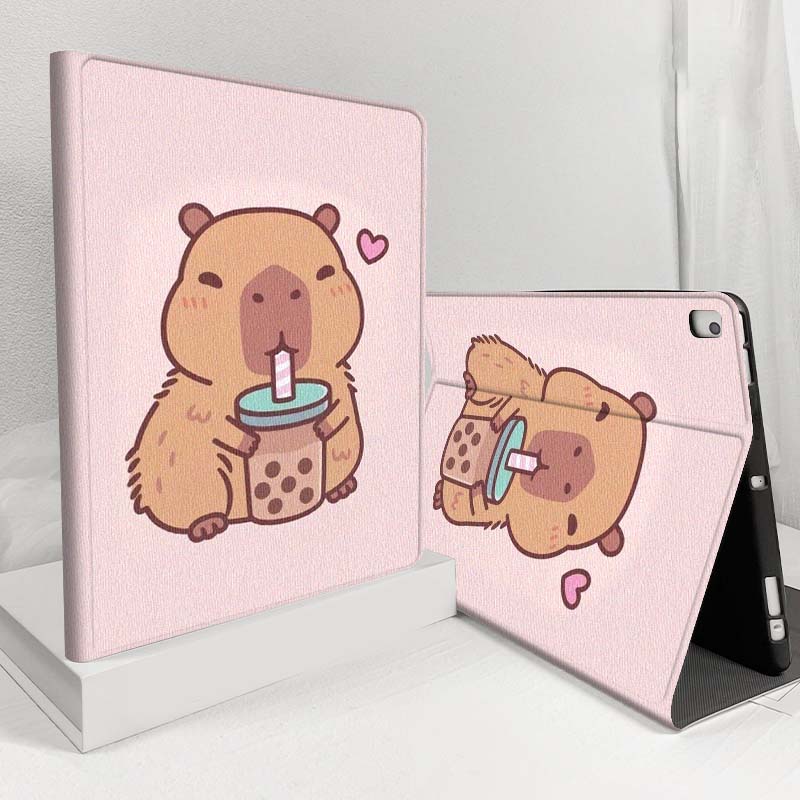 Coffee Plus Tea - Casing Tablet Kartun Capybara Bubble Tea
