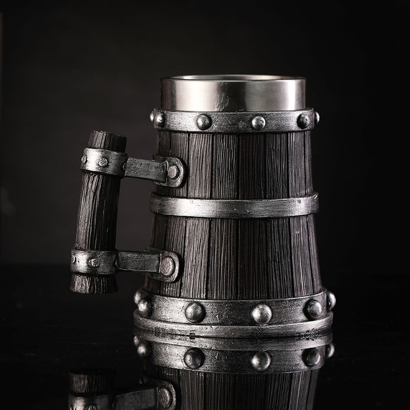Mug Tea Coffee - Gelas Bir Motif Kayu Resin Stainless